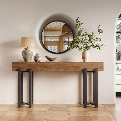 Tribesigns 63"Console Table For Entryway, Farmhouse Behind Couch Table, Sofa Table With Black Metal Frame For Living Room, Oak 3 Tribesigns 63"Console Table For Entryway, Farmhouse Behind Couch Table, Sofa Table With Black Metal Frame For Living Room, Oak - Image 3