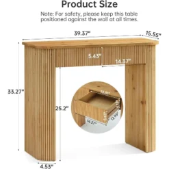 Tribesigns Solid Wood Fluted Console Table With Drawers, 39" Modern Compact Entryway Sofa Table For Small Space, Living Room, Hallway, Foyer, Oak