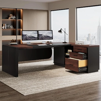 Tribesigns 80'' L-Shaped Executive Office Desk With 55'' Drawers Cabinet 3 Tribesigns 80'' L-Shaped Executive Office Desk With 55'' Drawers Cabinet - Image 3