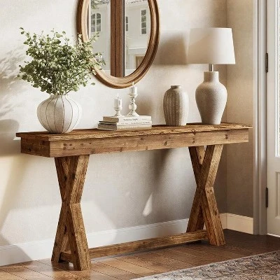 Tribesigns 63-Inch Solid Wood Console Table, Farmhouse Entryway Table With X-Shaped Legs For Living Room, Behind Sofa, Hallway, Easy Assembly 8 Tribesigns 63-Inch Solid Wood Console Table, Farmhouse Entryway Table With X-Shaped Legs For Living Room, Behind Sofa, Hallway, Easy Assembly - Image 8