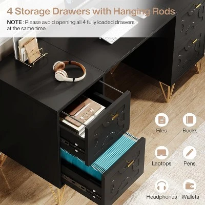 Tribesigns 59'' Modern Computer Desk With File Drawers, Simple Work Desk With Storage For Home Office 3 Tribesigns 59'' Modern Computer Desk With File Drawers, Simple Work Desk With Storage For Home Office - Image 3