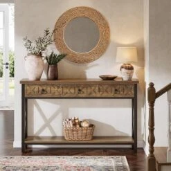 Tribesigns Farmhouse Console Table With 3 Drawers, 55" Entryway Table With 2-Tier Storage Shelf For Living Room, Entrance, Hallway, Foyer