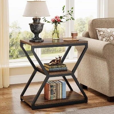 Tribesigns 3-Tier End Side Table, Small Industrial Side Table With Storage Shelves For Living Room, Wood Accent Bedside Nightstand With Metal Frame 5 Tribesigns 3-Tier End Side Table, Small Industrial Side Table With Storage Shelves For Living Room, Wood Accent Bedside Nightstand With Metal Frame - Image 5