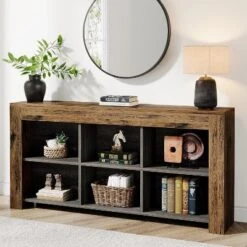 Tribesigns 62.99-Inch Wooden Console Table With 6 Storage Cubes