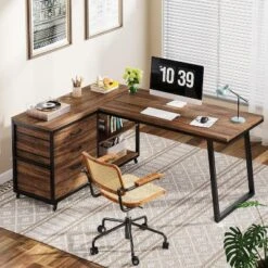 Tribesigns L-Shaped Computer Desk With 3 Drawers
