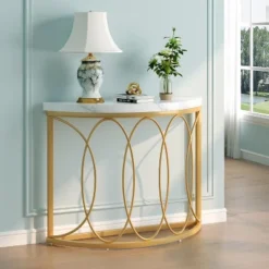 Tribesigns Half Moon Console Table, Modern Semi Circle Sofa Table
