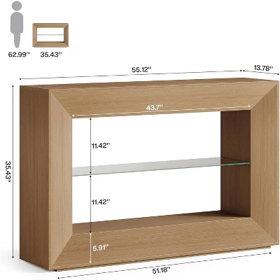 Tribesigns 55-Inch Sofa Table, 3-Tier Farmhouse Console Table With Glass Storage Shelf For Living Room, Entryway, Couch, Hallway, Foyer 2 Tribesigns 55-Inch Sofa Table, 3-Tier Farmhouse Console Table With Glass Storage Shelf For Living Room, Entryway, Couch, Hallway, Foyer - Image 2