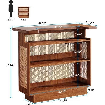 Tribesigns Rattan Home Bar Unit, Farmhouse 4-Tier Mini Bar Table With 4 Stemware Racks And Heightened Base, Liquor Bar Cabinet For Home Pub 2 Tribesigns Rattan Home Bar Unit, Farmhouse 4-Tier Mini Bar Table With 4 Stemware Racks And Heightened Base, Liquor Bar Cabinet For Home Pub - Image 2