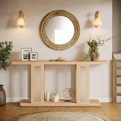 Tribesigns 71"Long Console Table, Farmhouse Sofa Console Behind Couch With Acrylic Legs, 2-Tier Entry Table For Hallway, Foyer, Living Room, Natural 3 Tribesigns 71"Long Console Table, Farmhouse Sofa Console Behind Couch With Acrylic Legs, 2-Tier Entry Table For Hallway, Foyer, Living Room, Natural - Image 3