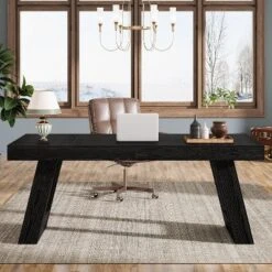 Tribesigns 63" Wood Executive Desk, Home Office Computer Desk With Double Pedestal, Study Writing Table, Business Workstation For PC Laptop