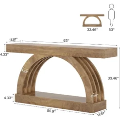 Tribesigns 63-Inch Entryway Table, 2-Tier Sofa Table Behind The Couch, Farmhouse Narrow Unique Arched Console For Hallway, Living Room, Foyer,Natural
