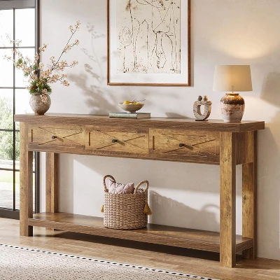 Tribesigns 70.9” Console Table With 3 Drawers, Farmhouse Entryway Table With Storage Shelf, Sofa Table Behind Couch For Hallway, Foyer, 9 Tribesigns 70.9” Console Table With 3 Drawers, Farmhouse Entryway Table With Storage Shelf, Sofa Table Behind Couch For Hallway, Foyer, - Image 9