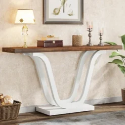 Tribesigns Farmhouse Console Table, 55 Inch Wood Sofa Table Entryway Table For Entryway, Living Room