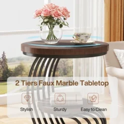 Tribesigns 2-tier Round End Table, Side Table With Storage Shelf, Metal Arc-Shaped Frame Accent Table For Living Room, Bedroom -Tribesigns Sales Store GUEST fdfb522b d499 4e17 8a6d e6a59d82f227