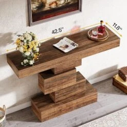 Tribesings 42.5-inch Farmhouse Console Table, Narrow Sofa Table With Storage Cubbies For Living Room Hallway, Rustic Brown -Tribesigns Sales Store GUEST fe5fd0cc 50aa 47e2 9aed 54e6851b62ed