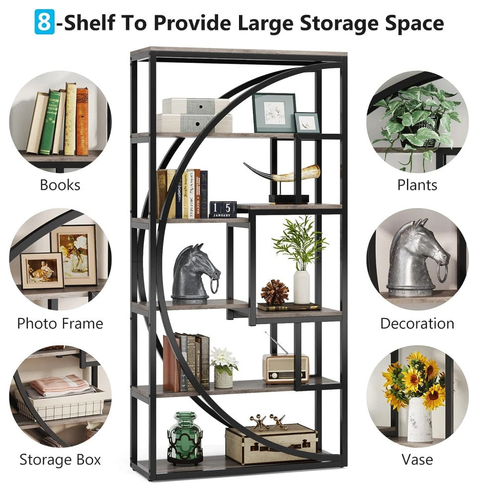 Tribesigns 70.8" 5-Tier Tall Bookshelf With 8 Open Storage Shelves, Gray 7 Tribesigns 70.8" 5-Tier Tall Bookshelf With 8 Open Storage Shelves, Gray - Image 7