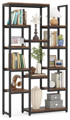 Tribesigns Industrial 6-Tier Bookshelf, 70.9" Tall Bookcase, Brown
