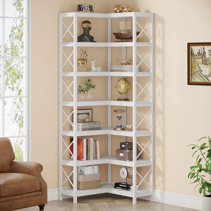 Tribesigns 7-Tier Corner Bookshelf Corner Bookcase Storage Display Rack, White 4 Tribesigns 7-Tier Corner Bookshelf Corner Bookcase Storage Display Rack, White - Image 4