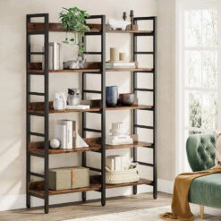 Tribesigns 5-Tier Industrial Bookshelf,Etagere Bookcase, Double Wide Book Shelf, Brown -Tribesigns Sales Store b364875c b896 4b63 b339 11aaf656f19a