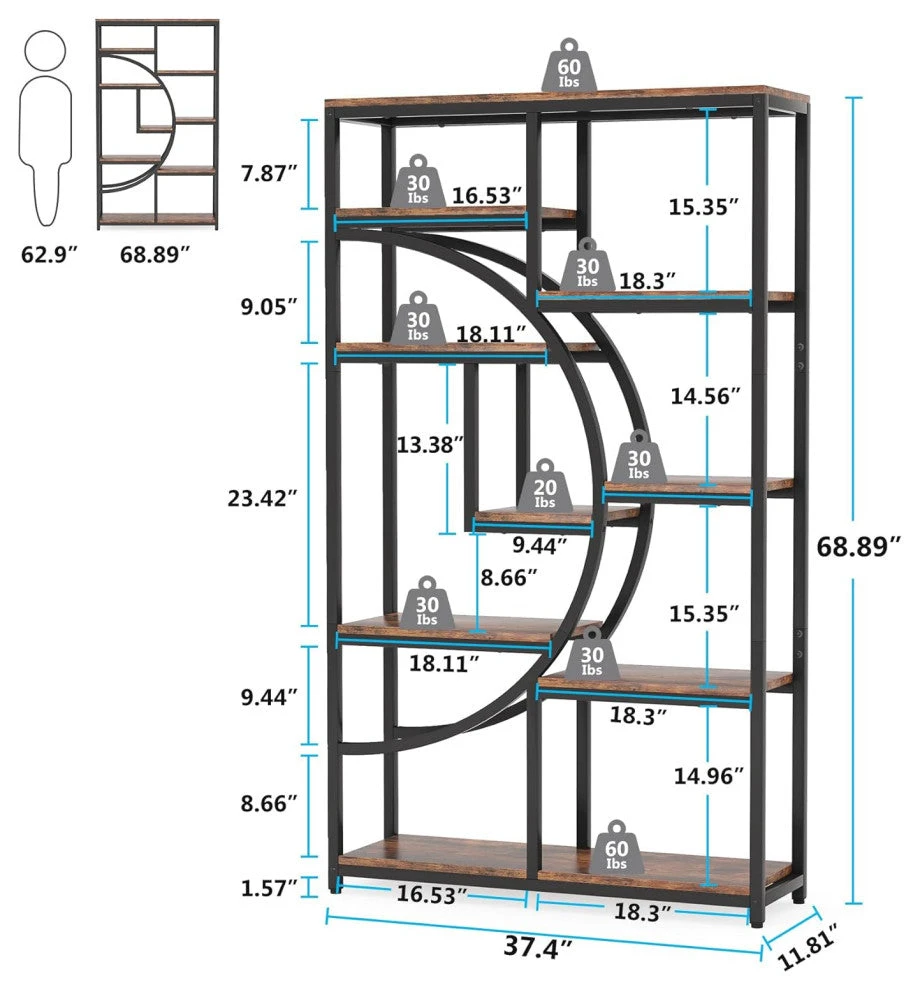 Tribesigns 5-Tier Freestanding Tall Bookshelf With 9 Open Storage Shelves,Brown 2 Tribesigns 5-Tier Freestanding Tall Bookshelf With 9 Open Storage Shelves,Brown - Image 2