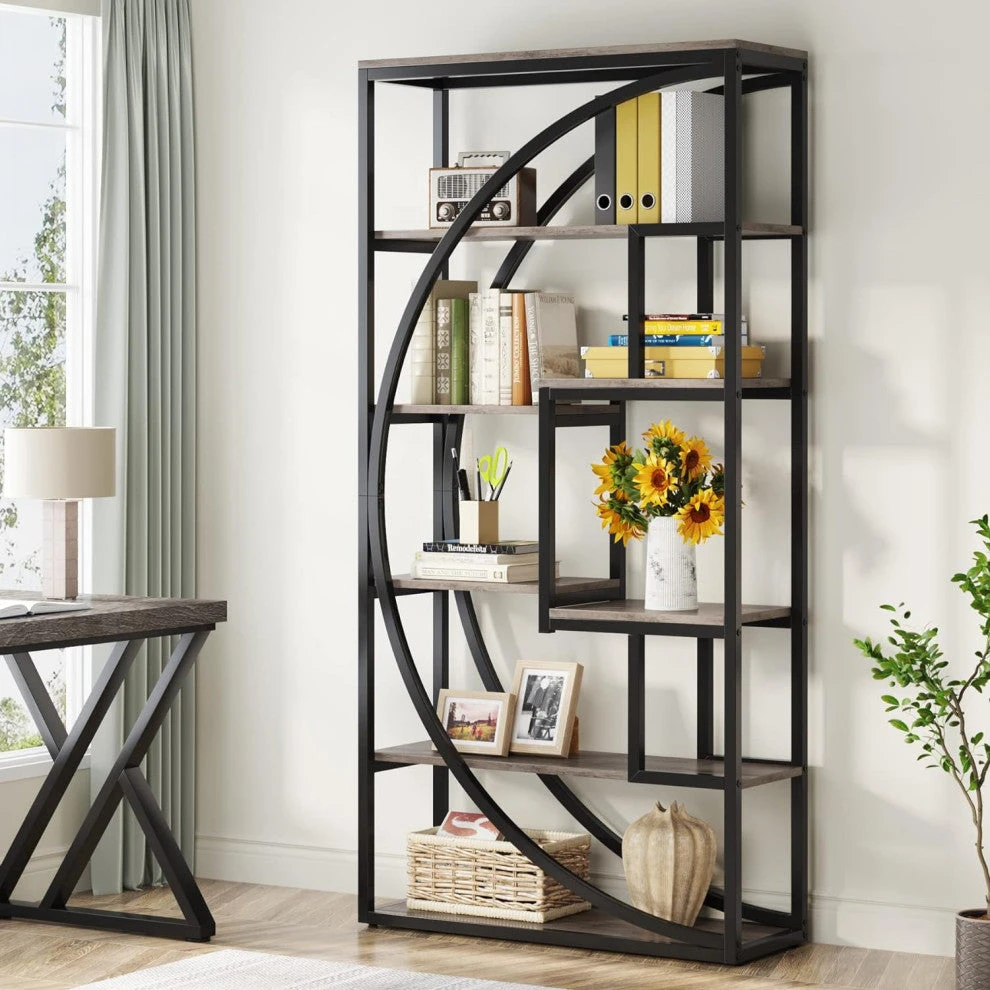 Tribesigns 70.8" 5-Tier Tall Bookshelf With 8 Open Storage Shelves, Gray 2 Tribesigns 70.8" 5-Tier Tall Bookshelf With 8 Open Storage Shelves, Gray - Image 2