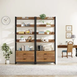 70.8" Industrial Bookcase With 2 Drawers, 5 Shelf Open Shelf For Storage -Tribesigns Sales Store d6cf4ca4 f44d 44f3 bb51 c526e44cec98