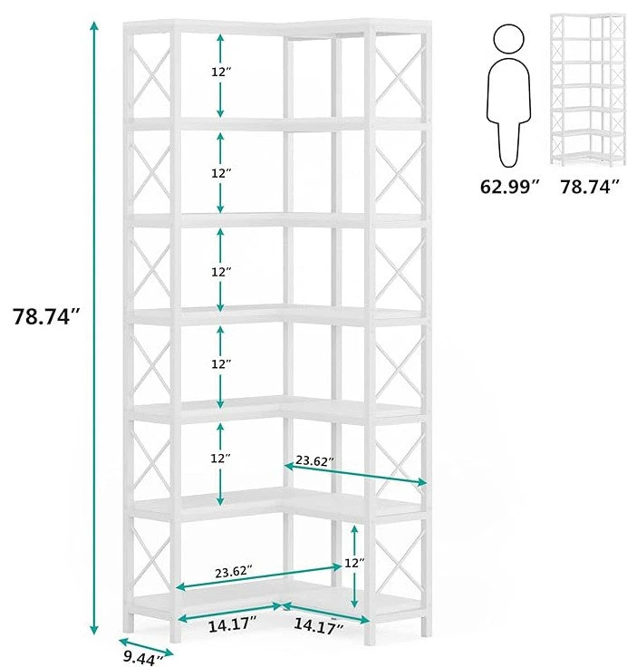 Tribesigns 7-Tier Corner Bookshelf Corner Bookcase Storage Display Rack, White 2 Tribesigns 7-Tier Corner Bookshelf Corner Bookcase Storage Display Rack, White - Image 2