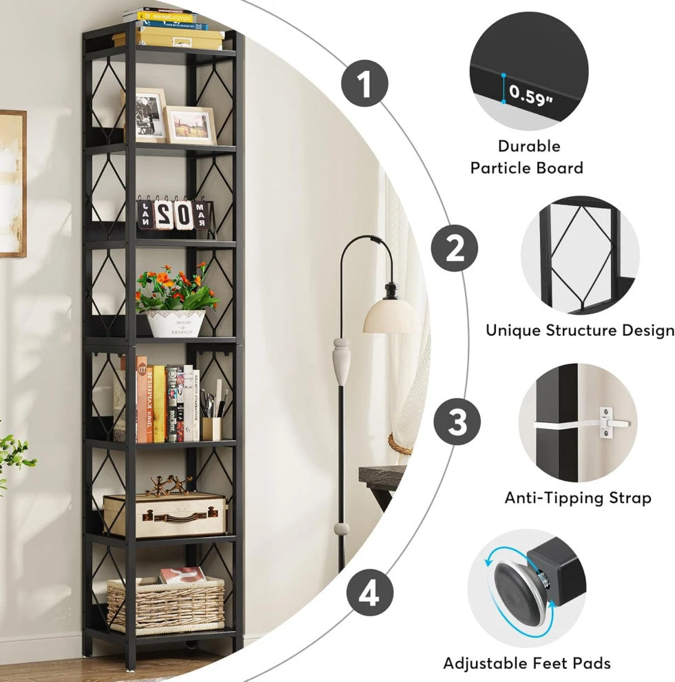 Tribesigns 78.7 Inch Bookshelf, Bookcase, Display Shelves, Storage Organizer 7 Tribesigns 78.7 Inch Bookshelf, Bookcase, Display Shelves, Storage Organizer - Image 7