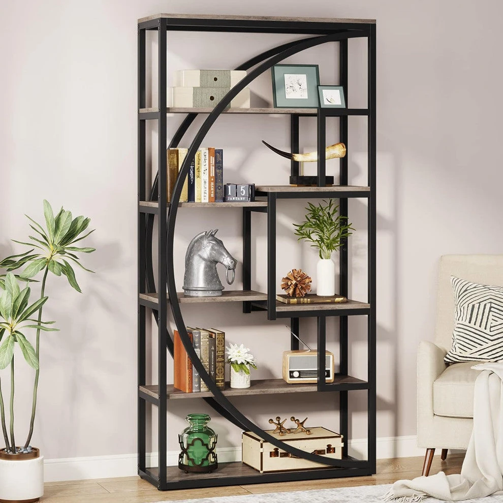 Tribesigns 70.8" 5-Tier Tall Bookshelf With 8 Open Storage Shelves, Gray 5 Tribesigns 70.8" 5-Tier Tall Bookshelf With 8 Open Storage Shelves, Gray - Image 5