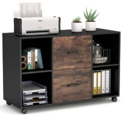 Tribesigns File Cabinet Office Filing Cabinet Black And Brown Wood40"x14"x26"