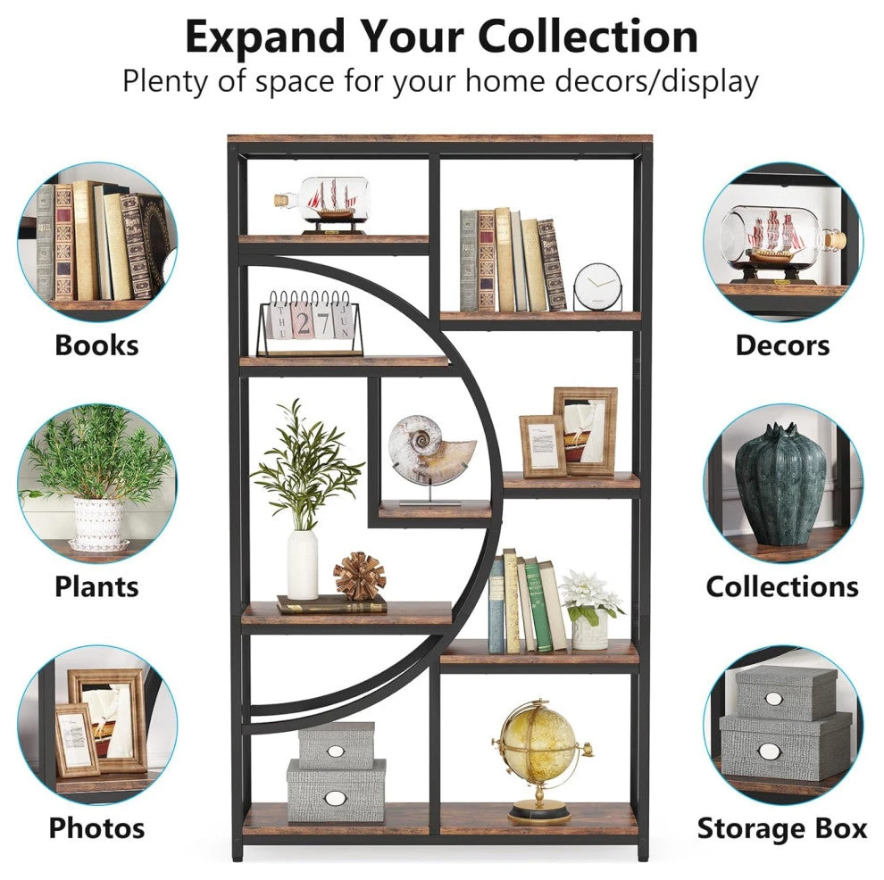 Tribesigns 5-Tier Freestanding Tall Bookshelf With 9 Open Storage Shelves,Brown 5 Tribesigns 5-Tier Freestanding Tall Bookshelf With 9 Open Storage Shelves,Brown - Image 5